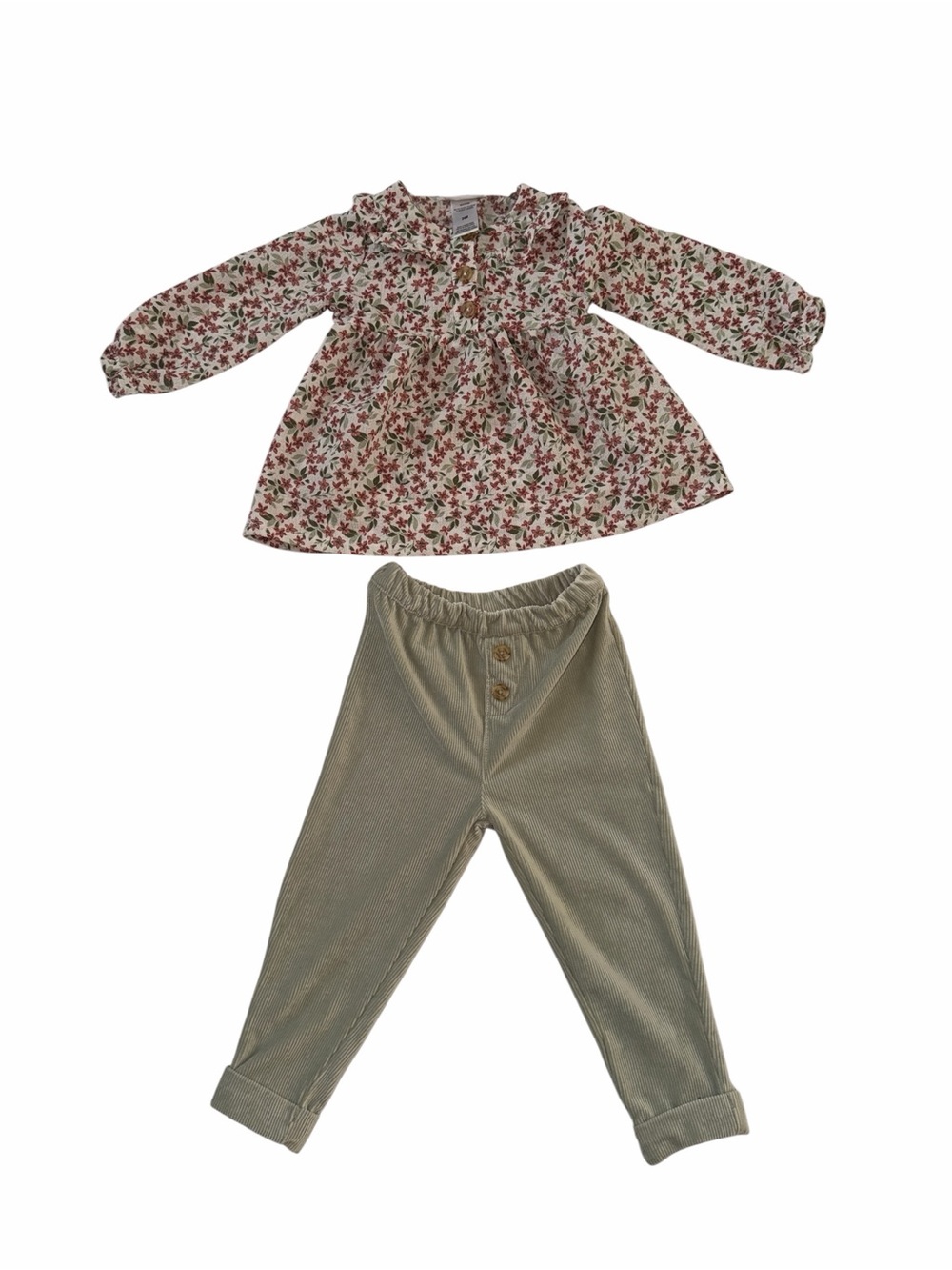 Daisy Fuentes Floral Long Sleeve Peplum Top and Tan Corduroy Pants Set